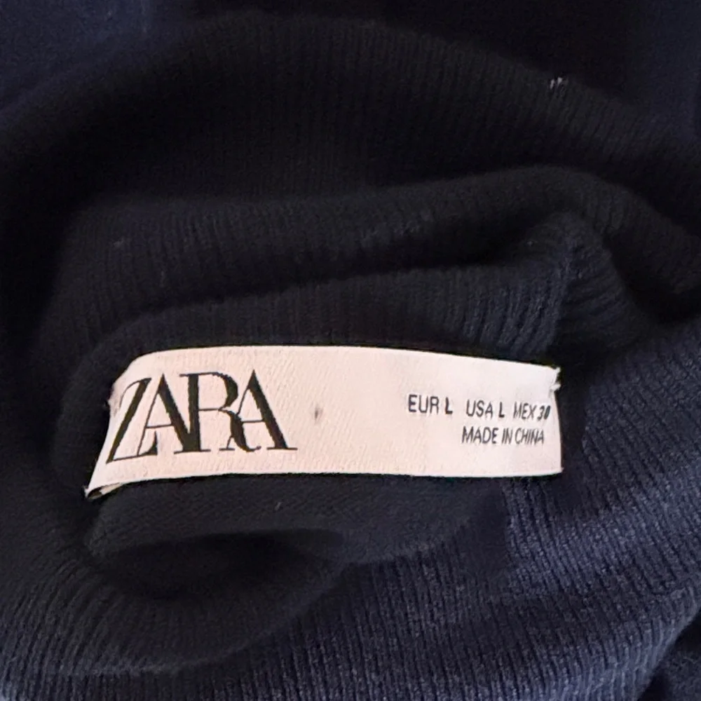 Zara Navy Turtleneck Sweater with Gold Button Accents, Size Large - Picture 5 of 8